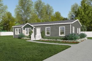 A house with a lawn and a driveway.